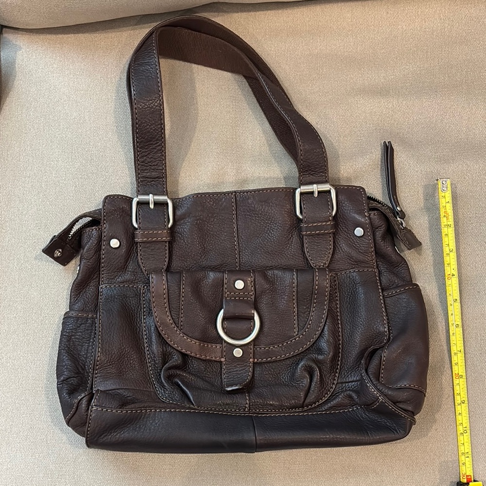 Fossil Brown Leather Shoulder Bag with Textured Finish